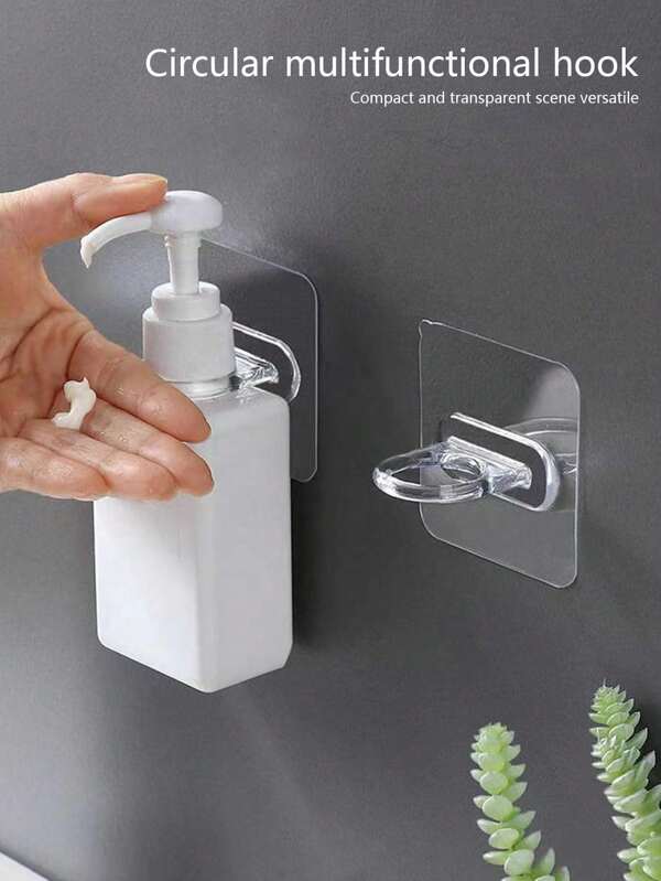Set de 6 ganchos transparentes sin taladrar para varilla de cortina, ganchos de almacenamiento doméstico sencillos, ganchos circulares, soportes adhesivos para varilla de cortina, adecuados para cocina, baño, entrada, hotel/vivienda particular