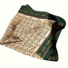 1pc 26.7 Inch Vintage Metal Buckle Printed Square Scarf - 100% Polyester Imitation Lightweight Neckerchief - A - View 4