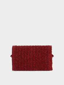 Boho-Stil Stroh gewebte Clutch Handtasche mit Patches und Fransen für Urlaub, Valentinstag