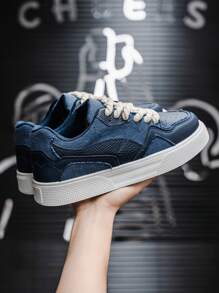 Scarpe da ginnastica sportive casual da uomo taglie comode, con tomaia in tela, adatte per uso all'aperto e pendolarismo con jeans, alla moda