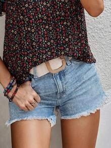 Western Cowgirl Summer Casual Slim Straight Denim Shorts For Women Vacation Beach Country Concert - Light Wash - View 3