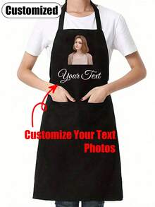 1件定制烹饪围裙，可印制个性化文字和照片，是周年纪念日、送给厨师、母亲、父亲、丈夫、妻子、女朋友、男朋友、婚礼的理想礼物（男女皆宜）。