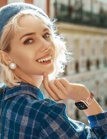 Compatible con correas de Watch para mujeres de 38/40/41/42mm, correa de cuero elegante y delgada con hebilla de nudo celta entrelazado para Series 11 10 9 8 6 5 4 SE 3 2 1, Starlight - Marrón/Oro rosa - Ver 6