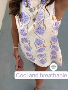 女士时尚花卉印花短款度假连衣裙 - 紫色 - 查看 2