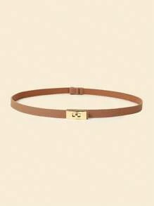 1pc Women's Adjustable Size Gold Buckle Belt, Suitable For Jeans, Casual Wear, Jackets, Skirts, Daily Use, Bohemian PU Leather Cross Grain Belt For Everyday Outings