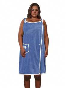 1件加大码女士夏季薄款珊瑚绒浴袍，可作浴巾穿着，柔软吸水，家居服，适合夏季、浴室、SPA、健身房、泳池等场合。