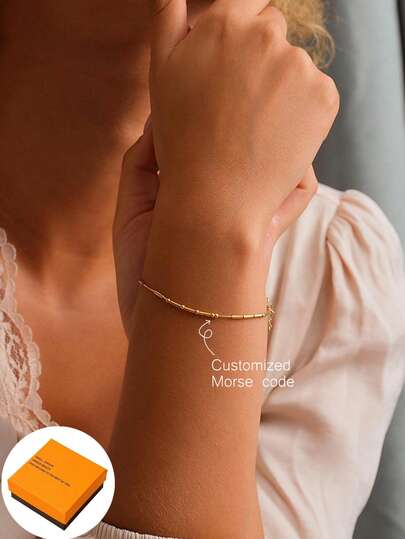 1pc Customizable Morse Code Bracelet With Personalized Hidden Message, Morse Code Jewelry Gift For Her, Girlfriend, Minimalist Daily Style, Includes Gift Box, Suitable For Summer Beach Accessories, Valentine's Day, Birthday, Father's Day Gifts