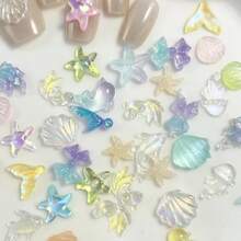 50 cái/gói Phụ kiện trang trí móng tay hình đại dương - Vỏ sò 3D, sao biển, cá heo và cá, phù hợp cho móng tay, ốp điện thoại, đồ trang sức thủ công DIY - Màu sắc cầu vồng rực rỡ - Nhiều màu - Xem 7