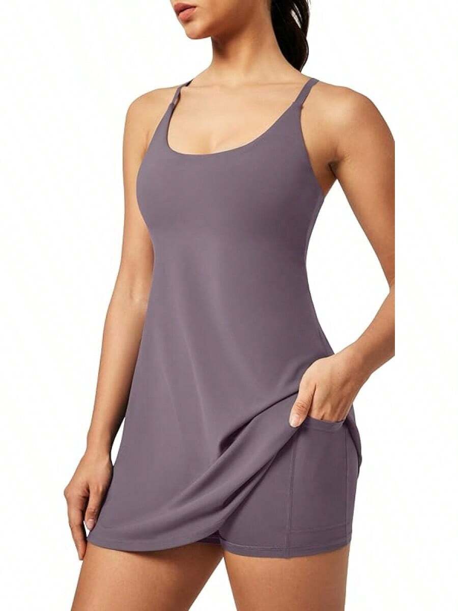 JIANGTAO-In Shorts And Bra, Adjustable Straps & Pockets - Mauve - View 1