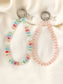 1pc New Crystal Bead Charm Phone Case Keychain Bag Accessory Chain Pendant Jewelry Phone Lanyardschool Supplies,Back To School