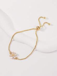 1 Stück verstellbares Armband in Blumenform aus Kupfer & Zirkonia Steinen, geeignet für Damen für den täglichen Gebrauch, Dates, Partys