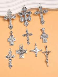 5 件镀银圣十字合金吊坠，DIY 饰品工艺金属配件 M261