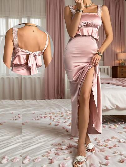 فستان لِلراقصة بحاشية السمكة، باللون الأحادي بطراز بسيط، متناسب للارتداء اليومي العادي