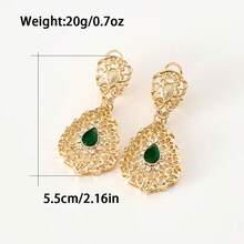 1 Coppia di orecchini alla moda da donna di stile mediorientale/arabo, orecchini a forma di lacrima stile marocchino/algerino da sposa con strass e design floreale traforato, gioielli da matrimonio