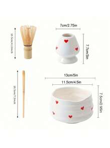 1pc/2pcs/4pcs/5pcs Hand-Painted Heart Matcha Tea Set, Cute Matcha Bowl, Tea Whisk, Tea Spoon, Complete Matcha Tea Utensils Set, Suitable For Matcha Beginners, Gift For Matcha Lovers, Birthday Present Back To School