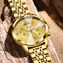 OLEVS. OLEVS Watches For Men Business Dress Luxury Casual Chronograph Multifunction Analog Quartz Stainless Steel Waterproof Luminous Moon Phase Date Men Wrist Watches Reloj Para Hombre - 金色 - 查看 9