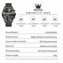 OLEVS. OLEVS Watches For Men Business Dress Luxury Casual Chronograph Multifunction Analog Quartz Stainless Steel Waterproof Luminous Moon Phase Date Men Wrist Watches Reloj Para Hombre - 全黑 - 查看 7