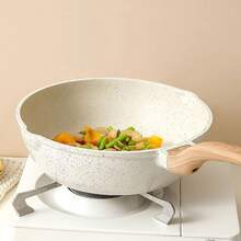 28cm Non Stick Wok Pan, Aluminium Frying Pan Cookware With Glass Lid, Flat Bottom Pan For Gas/Hob - 米色 - 查看 6