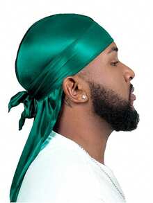 1pc Men Casual Solid Color Durag, Suitable For Daily Life, Made Of Polyester Fiber, Suitable For Spring, Summer And Autumn Halloween - Black - View 10