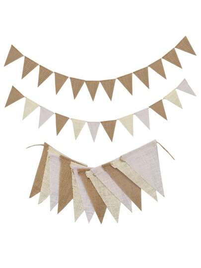 3.6米 12支三色渐变加厚亚麻三角旗（13x17厘米） - 生日装饰、派对装饰、圣帕特里克节、教室装饰、学校装饰、万圣节、情人节、斋月、开斋节、户外美化、大型活动、毕业典礼、婚礼场地装饰、花园美化、墙面装饰和家居悬挂装饰