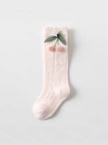 1 par de calcetines de malla decorativos con diseño de cerezas para bebés, cómodos y transpirables, calcetines de vestir para bebés, calcetines para niñas