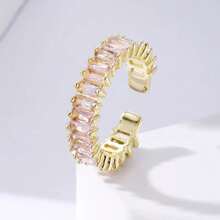 1 anel aberto com pedra de zircônia banhada a ouro 18K, elegante, simples e charmoso, presente para uso diário, presente ideal para namorada