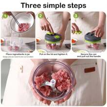 Procesador de alimentos manual 3 en 1, picadora, cortadora de vegetales para cebollas, ajo, frutas y nueces, con cuchilla de corte de tiras accionada a mano