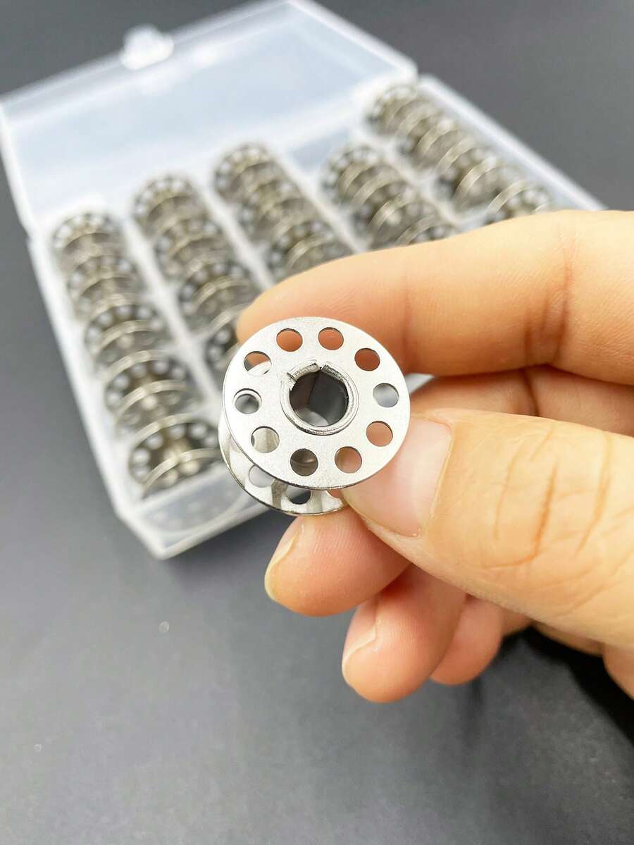 Set de 25 piezas Bobinas para máquina de coser industrial, Accesorios de bobinas de máquina de coser de acero inoxidable para uso doméstico, Piezas de máquina de coser vintage - Plateado - Ver 1