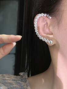 1 pieza Pendiente tipo cuf asimétrico de cristal a la moda, pendiente clip de oreja con rhinestones simétricos minimalistas para mujeres