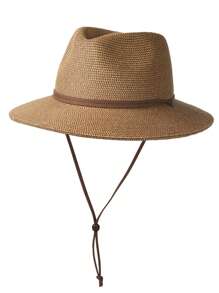 Man Summer Straw Sun Hats Wide Brim Panama Fedora Beach Hat With Wind Lanyard