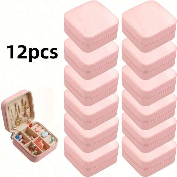 12pcs Pink Square Jewelry Storage Box, Compact Travel Jewelry Case With Soft Lining, Multi-Compartment Design For Rings, Pendants, Earrings, Necklaces, Bracelets, Ladies Gift Box - Jewelry Making Display And Packaging Supplies For Women Storage Organizer Travel Essentials Back To School Dormitory Storage