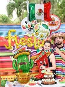7pcs Mexican Fiesta Balloon Party Decorations Including Gold Fiesta Banner, Cactuses, Chilies, Sombrero, Avocado Balloons