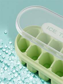 1pc Large Capacity Ice Cube Tray With Lid, Easy Release, For Home Kitchen Freezer, Green