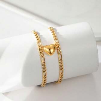 1 par de pulseras con colgante de corazón magnético de acero inoxidable, pulsera unisex para parejas, regalo adecuado para novio/novia, Día de San Valentín