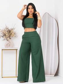 Simple Casual Elegant Pocket Set Women Birthday Party Spring Set - Hunter Green - View 3