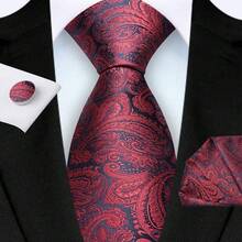 3 件套男士领带套装：3.15 英寸宽佩斯利图案领带、口袋巾和袖扣，高品质经典时尚商务休闲领带套装，婚礼、圣诞节、派对礼物 - 佩斯利 - 查看 21