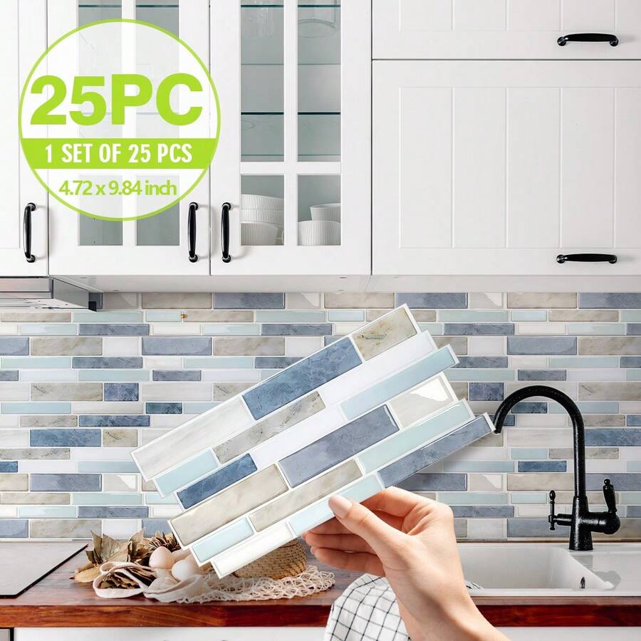 SUPSTICKER 1/25PCS Hiệu ứng 3D đá cẩm thạch cho nhà bếp Miếng dán tự dính chịu nhiệt Chống mài mòn Chống thấm nước Dày bóc ra và dán Miếng dán tường trang trí cải tạo nhà, 9,84x4,72 inch, Nhãn dán, Decal dán tường, Decal vinyl để trang trí nhà cửa, Vật phẩm trang trí mùa xuân Làm mới ngôi nhà của bạn, Miếng dán trang trí Rama
