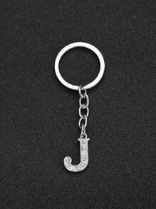 1 pieza Llavero elegante y de moda con la forma de la letra del alfabeto inglés en miniatura, incrustado con cristales de rhinestones transparentes, adecuado para hombres y mujeres, llaves de carro, decoración de bolsos y regalo