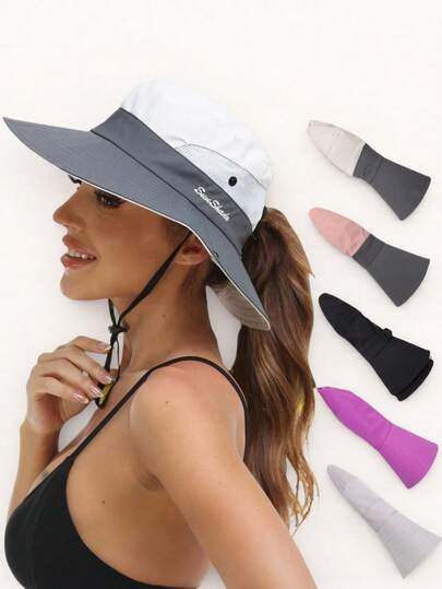 1 件女士夏季百搭大檐沙滩帽太阳帽渔夫帽防晒宽边渔夫帽，柔软舒适，可折叠便携，透气防风带休闲风格，防紫外线，适合休闲旅行、海滩、户外活动、徒步旅行