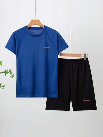 Conjunto deportivo juvenil de 2 piezas, camiseta de manga corta y pantalones cortos de secado rápido y transpirable, adecuado para adolescentes