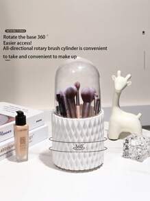 1pc 360° Rotating Makeup Storage Box, Large Capacity Makeup Brush Holder With Dividers, Suitable For Brushes, Lipsticks, Eyebrow Pencils And Eye Shadows, White/Grey Plastic, Convenient For Vanity Or Bathroom,For Holiday Beach, Bathroom Collection, Bedroom Collection, Large Capacity