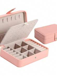 1pc Multi-Functional Leather Jewelry Storage Box, Convenient Double-Layer Simple Jewelry Storage Box, Can Be Put Earrings Earrings Necklace Bracelet, High-End Jewelry Box Back To School