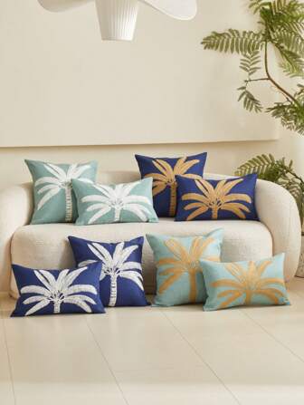 1 件椰子树刺绣防水装饰枕套，适合家庭、客厅、卧室、派对、所有季节