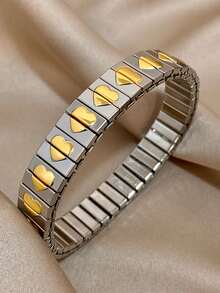 1pc Gold Heart-Shaped Bracelet, Elastic Stainless Steel Bracelet, Women's Silver Bangle, Suitable For Daily Wear, Parties, Weddings, Birthdays, Can Be Used As Jewelry Gift - Silver - View 11