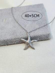1 件简约不锈钢金色海星吊坠项链，海滩风格时尚配饰，适合女士春夏