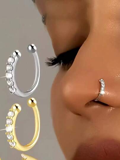 1pc Women's Dainty Geometric Minimalist Nose Clip, Punk/Hip-Hop Style Party Jewelry