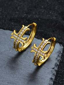1 Pair Vintage Zirconia Inlaid Cross Design Punk Style Earrings For Women