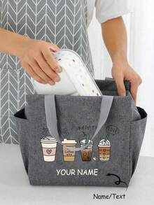 Custom Insulated Bag, "Four Cups Of Coffee" Pattern Lunch Cooler Bag With Black Cutlery Storage Bag, Double Pocket Lunch Box Bag, Large Capacity, Student Meal Insulated Cooler Bag, Portable Travel Picnic Bag, Office School Lunch Bag Insulated Lunch Box, Work Lunch Box, Work Office Holiday Lunch Box, Multi-Functional Camping School Lunch Box, Unisex, Multi-Color Optional - Multicolor - View 5