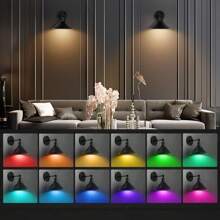 Black Vintage Wireless Battery Operated Wall Sconces, Industrial Cordless Battery Powered Led Wall Lights Set Of 2, Wall Lamp Fixture Indoor With RGB Light Bulb/No RGB Light Bulb Remote Control For Bedroom Farmhouse Gallery