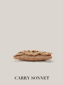 Bolso de hombro de paja para mujer, bolso de playa trenzado de paja, pequeño bolso de embrague de paja con monedero y teléfono, dulce y a la moda, ligero y elegante, una opción versátil para salidas diarias. Carteras y bolsos para mujer, verano, regalos de maestros, artículos esenciales para vacaciones, artículos esenciales de viaje.
